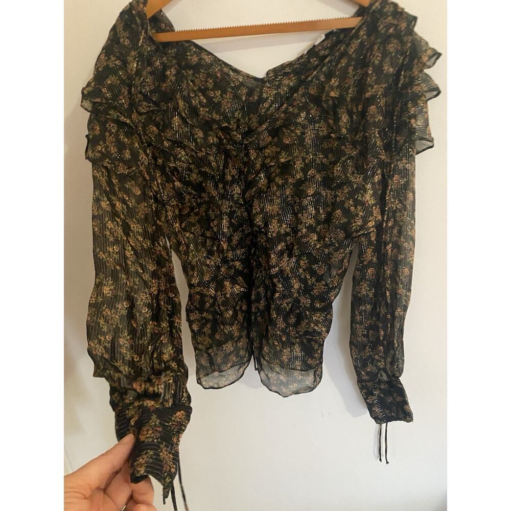 Topshop Floral Top Long Sleeve Ruffles Size L‎ - Picture 7 of 8